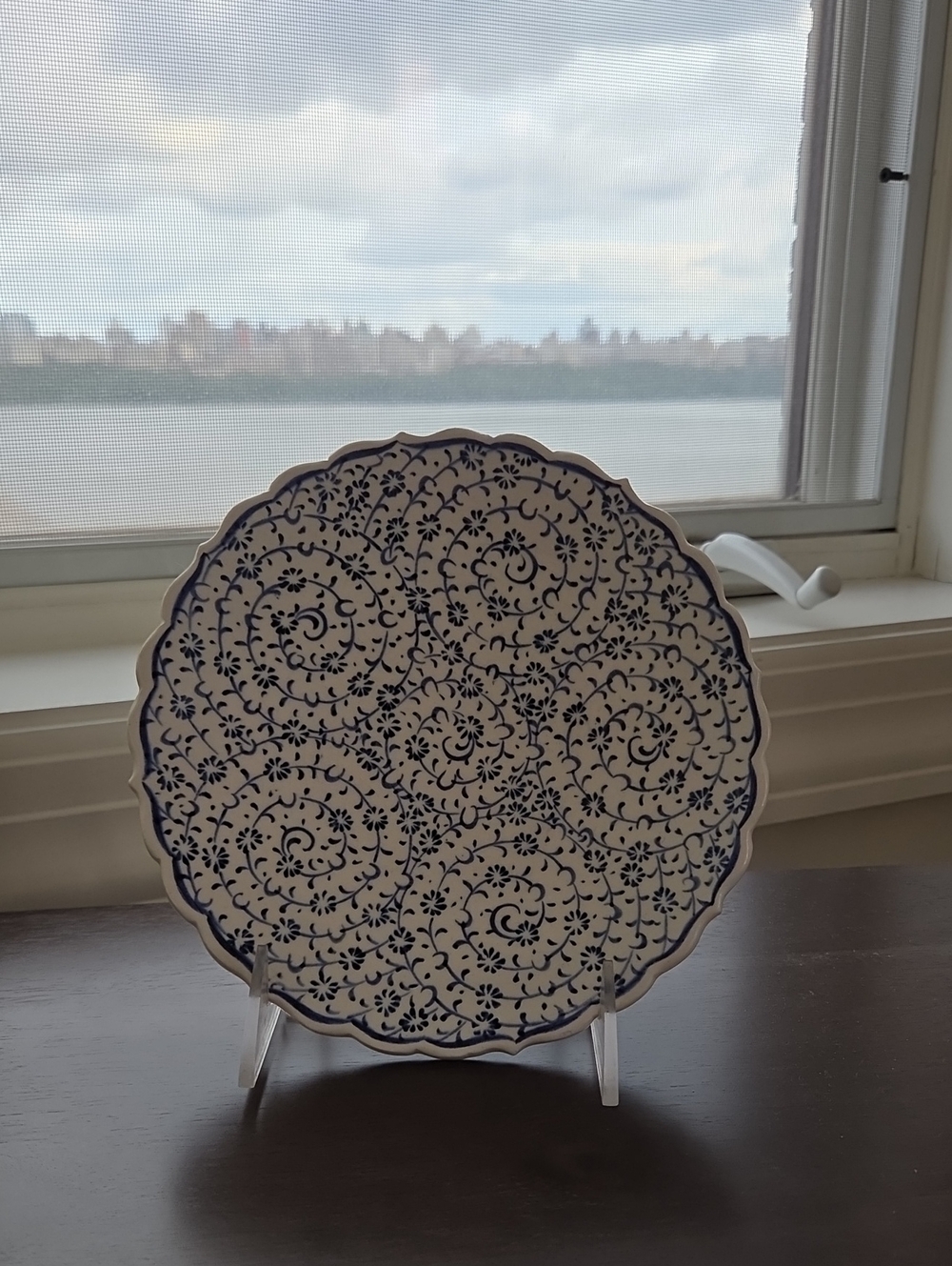 Artisan Blue and White Floral Swirl Ceramic Plate